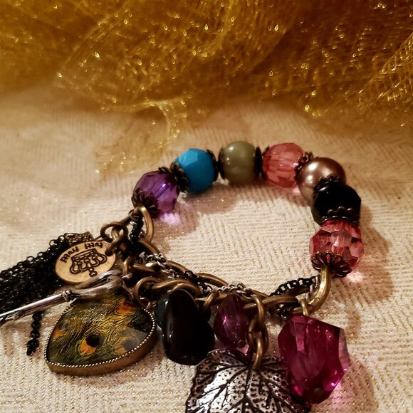 Bohemian Charm Bracelet – Colorful Gem Beads with Heart, Leaf & Key Accents, Gif - Picture 4 of 4